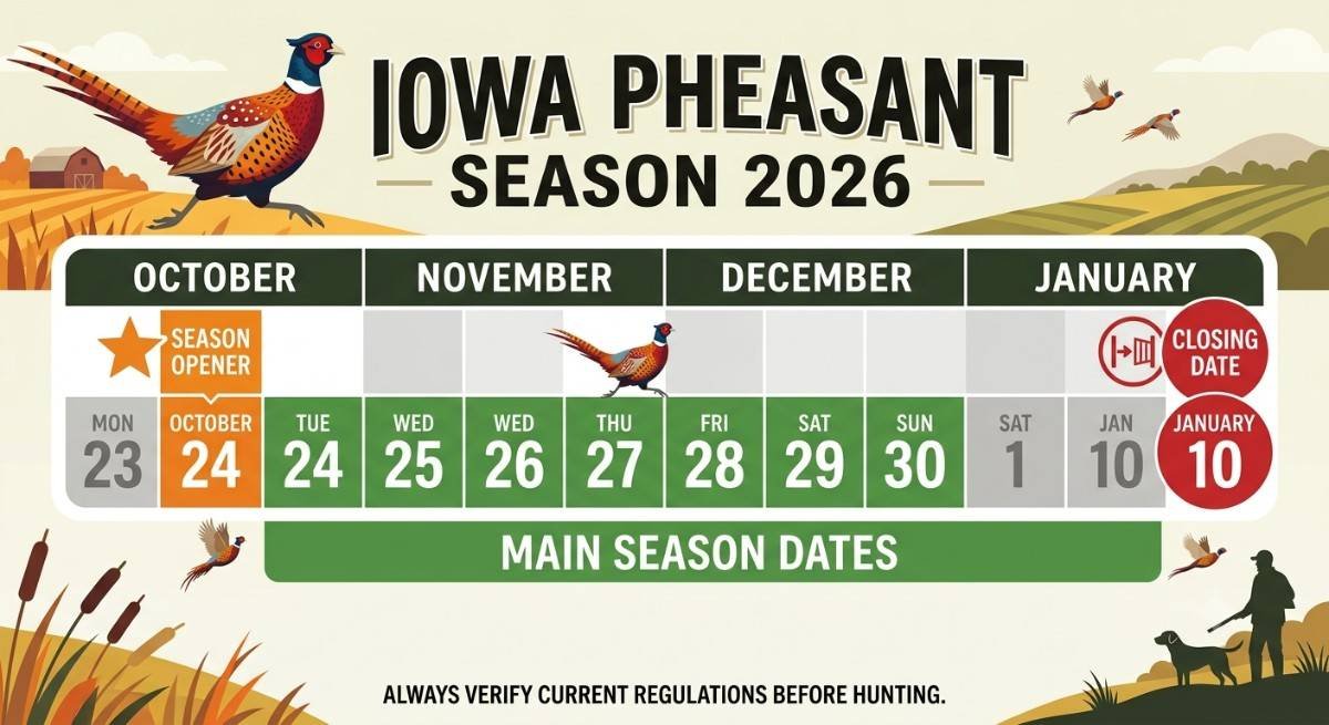Iowa pheasant season 2026 dates and hunting season calendar